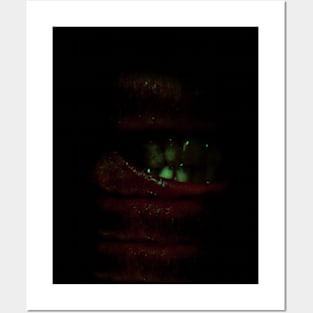 Digital collage and special processing. Bizarre. Mouth, teeth and fleshy parts. Dim, white and dark green on teeth. Posters and Art